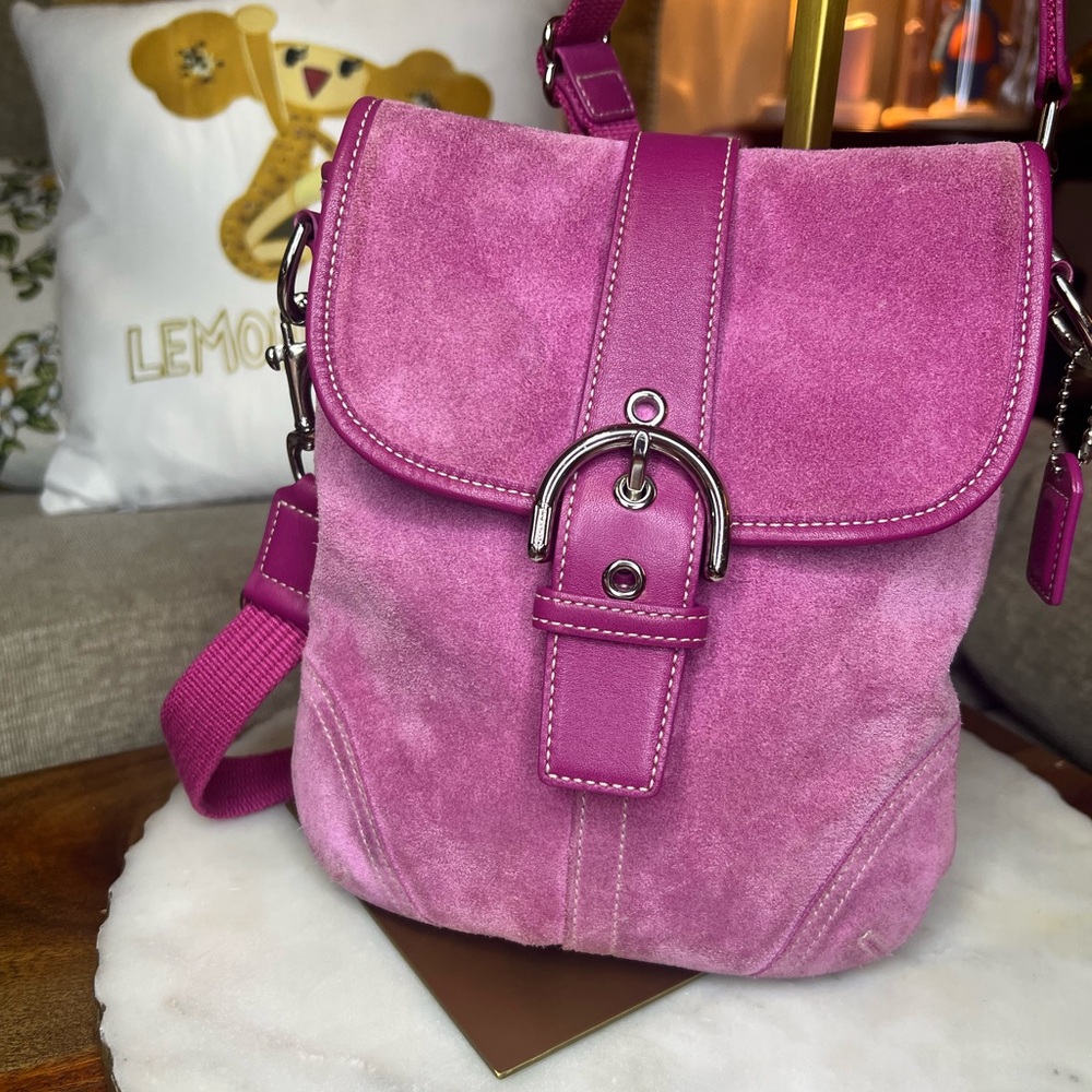 Vintage Coach Fuchsia Suede Crossbody Bag